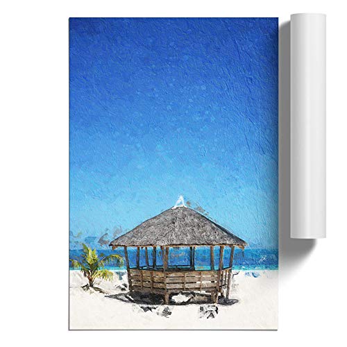 Beach Hut in Daku Island in the Philippines Design | Unframed Wall Art Print | Ready to Frame Poster | Modern Home Decor Picture | Artwork for Living Room or Office | A4 (21x29.7 cm)