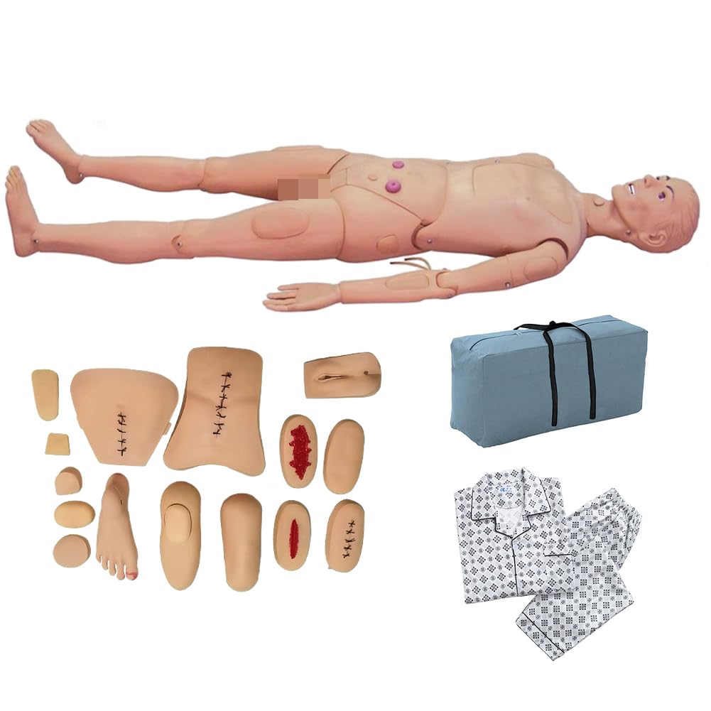 DRXRD Pflegepuppe Ausbildung Reanimationspuppe mit Wundmodul + Amputationsmodul + Patientenkittel + Aufbewahrungstasche für den Grundlegenden Betrieb und die Praxis der Pflegetechnologie