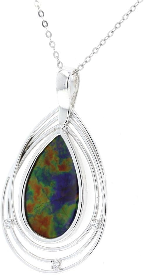 Ammolite Pendant, Silver & Cubic Zirconia Ammolite Pendant With 18" Sterling-Silver Chain