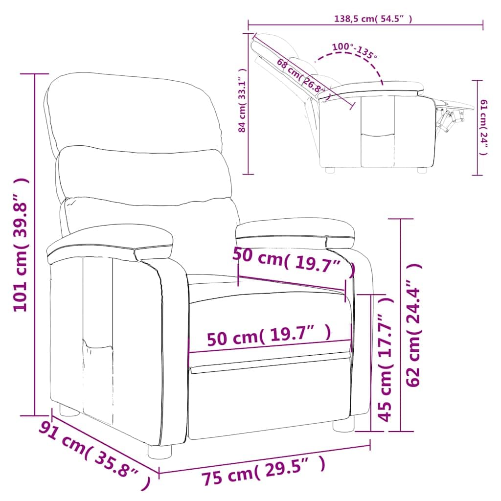 Fotel relaksacyjny, ciemnobrązowy materiał z regulowaną funkcją leżenia, ergonomiczna tapicerka, rama drewniano-metalowa, wygodny mebel do siedzenia do salonu, biura, kącika do czytania i