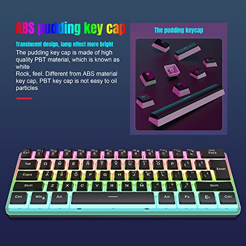 Image of Snpurdiri 60% Wired Gaming Keyboard, 61 Keys Pudding Keycaps RGB(Black) | Ultra-Compact Mini Gaming Keyboard, Waterproof Small Gaming Keyboard for Office /Gaming