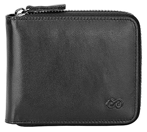 ee Men's Leather Zipper Wallet RFID Blocking Zip Around Wallet Bifold Multi Card Holder Purse black