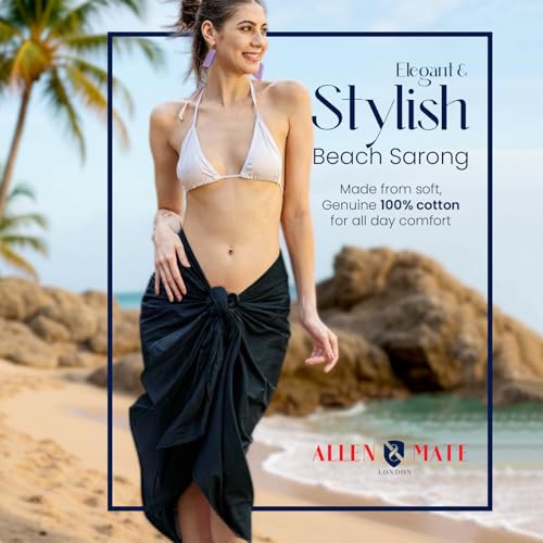 ALLEN & MATE 100% COTTON Sarong for Women – Pareo Wrap 78"x38" with Coconut Buckle – Lightweight Beach Cover Up, Bikini Skirt2
