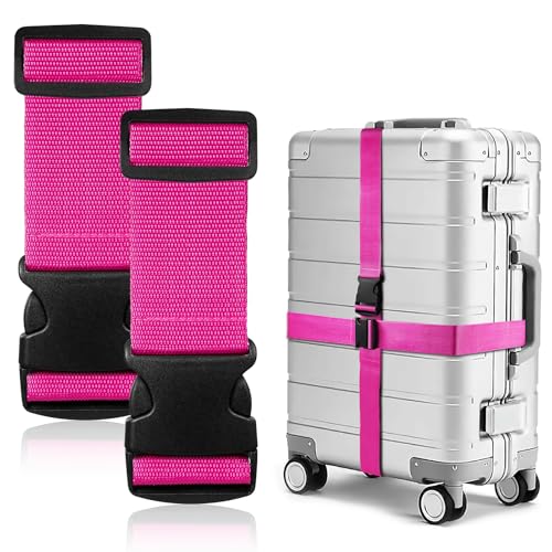 Tatxmalv Lot de 2 Sangle Valise, Ceinture Valises Antidérapantes Réglables, Accessoires de Etiquette Valise pour Identifier Rapidement Les Valises (Rose) Tatxmalv Lot de 2 Sangle Valise, Ceinture Valises Antidérapantes Réglables, Accessoires de Etiquette Valise pour Identifier Rapidement Les Valises (Rose)