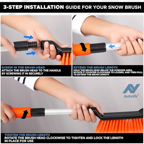 Image of Autovir Extendable Snow Brush & Ice Scraper for Windshield 26 inch Snow Brush | Brush with Ice Scraper | Extendable Snow Remover for Cars & SUVs | Snow Scraper for Car Windshield and Windows