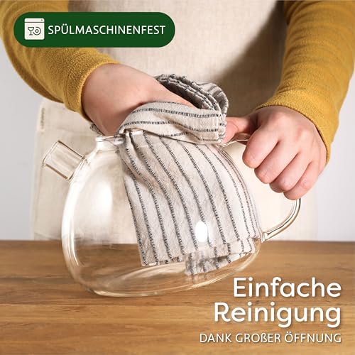 Foto von Cosumy Teekanne mit Sieb und Stövchen - 1,5 Liter - Hält lange warm - Spülmaschinenfest - Robuste Glas Teebereiter Groß - Geschenkset