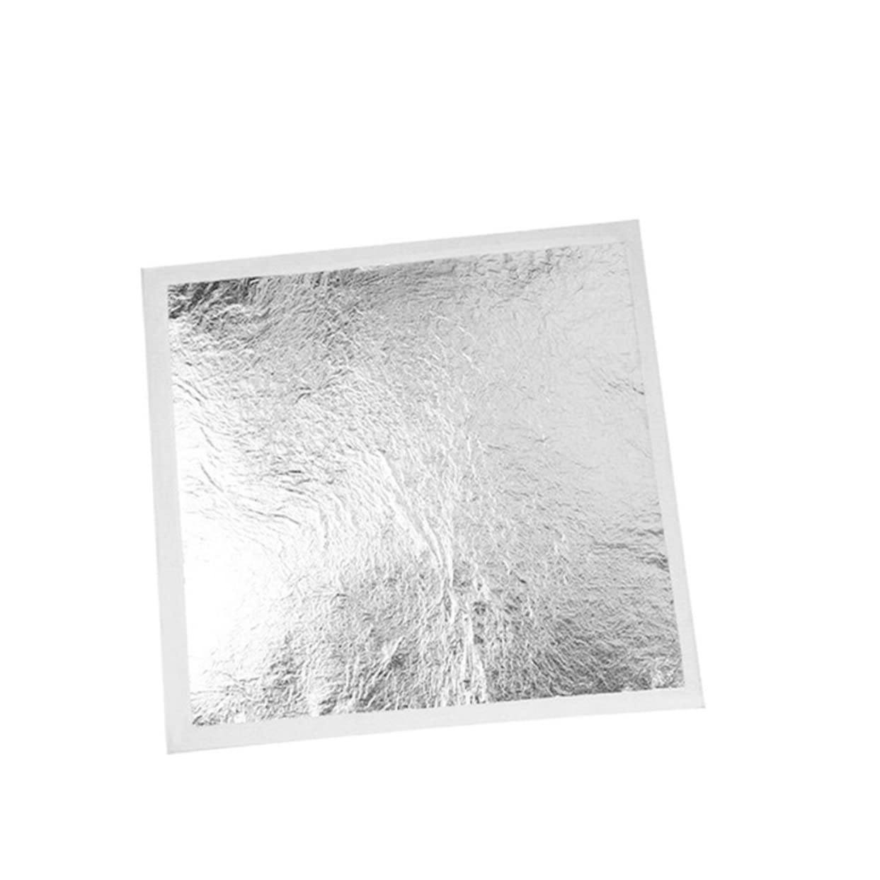 HOODANCOS 100pcs Metal Silver Foil Stickers Gilding Imitation Leaf for DIY Crafts Furniture Decor 9x9cm Square Non-Edible