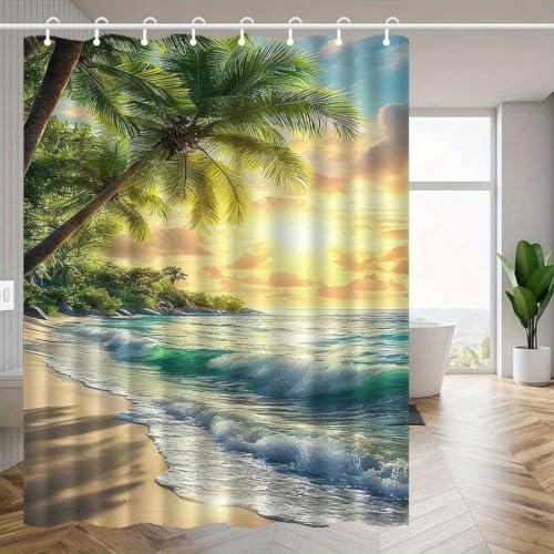 Rideau de douche tropical plage 137x183cm imprimé 3D - 3