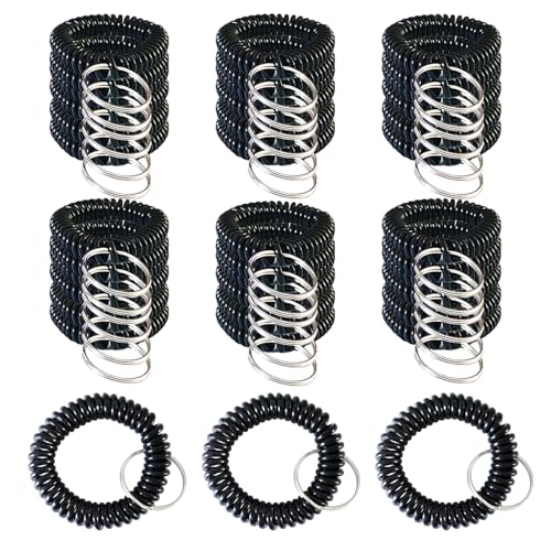HAMIYELL Pack of 36 Colorful Spring Spiral Wrist Coil Key Chain Wristband Key Ring (Black)