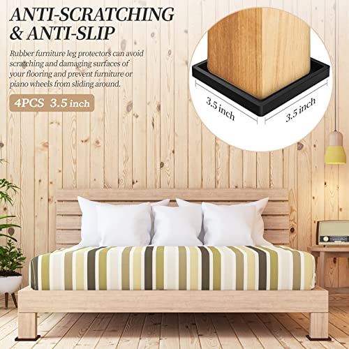 Furniture Coasters Caster Cups Rubber 3.5 Inch Square No Slip Pads Hardwood Floors Protectors-For Furniture Legs Sofa Bed Piano Chair Feet Prevent Sliding Stoppers (4, Black Square 3.5 Inch) #TOP1