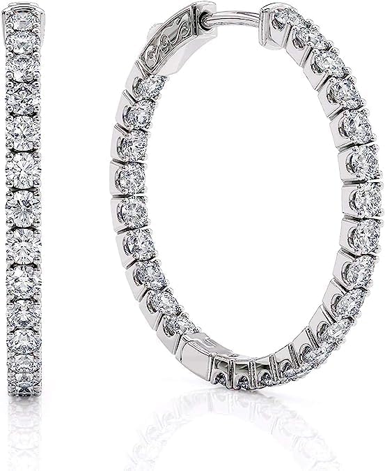 1 Carat Natural Diamond Inside Out Hoop Earrings for Women I 14k White Gold Earrings (G-H, I1-I2, cttw) Secure Lock Inside Outside Hoops I Classic 1 Inch Hoop Made in USA by Beverly Hills Jewelers