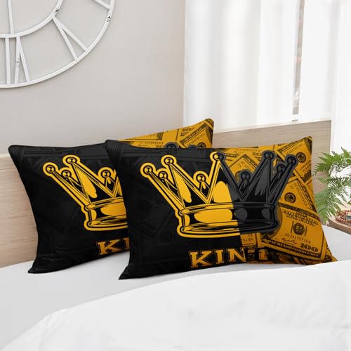 Image of AILONEN Black and Gold Printed Couple Full Bedding Set,King and Queen Crown Comforter Set,3-Piece King Money Pattern Dollar Design Quilt Set for Adults Men Women,1 Comforter with 2 Pillowcases