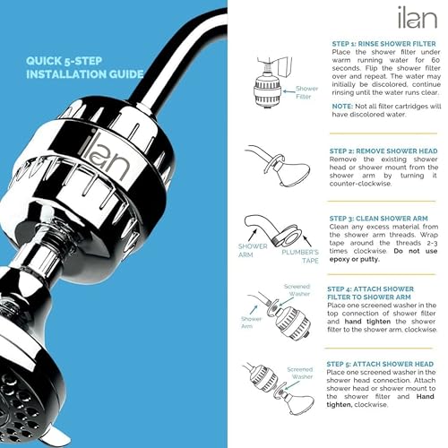 Image of Ilan 15 Stage Shower Filter for Hard Water | Water Softener for Bathroom | Removes Impurities for Healthier Skin & Hair | Chlorine Remover | Hard Water Tap Filter