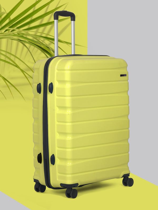 Image of Teakwood Large Check in Size 8 Wheels Trolley Bag, Hard Cabin with Zipper Closure, Adjustable Push Button & Cross Side Strap, TSA Lock System 360 Degree (Large Check in Size, Lime Green)