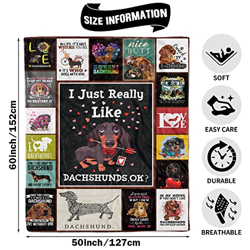 TUTUXMA Dachshund Blanket for Dog Lovers I Just Really Like Dachshund Throw Blanket for Teens Super Soft Cozy Lightweight Flannel Fleece Plush Sausage Dog Blankets Throws for Sofa Couch 130x150cm - Image 2