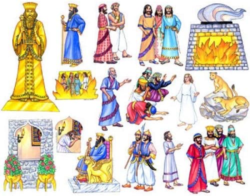 Daniel & The Lion's Den Toggle Size Felt Figures for Bible Flannel Board Stories- Precut + Lesson Guide/Activity Page & Story of Shadrach Meshach Abendego