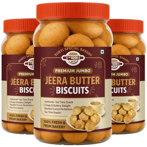 Image of Surti Special Bakery Jeera Butter Biscuits | Freshly Baked Crunchy Jeera Butter | Authentic Tea Time Snack | Crispy & Buttery Delight with Roasted Cumin Seeds (Chai Par Pachayat Family Pack - 500g x 3)