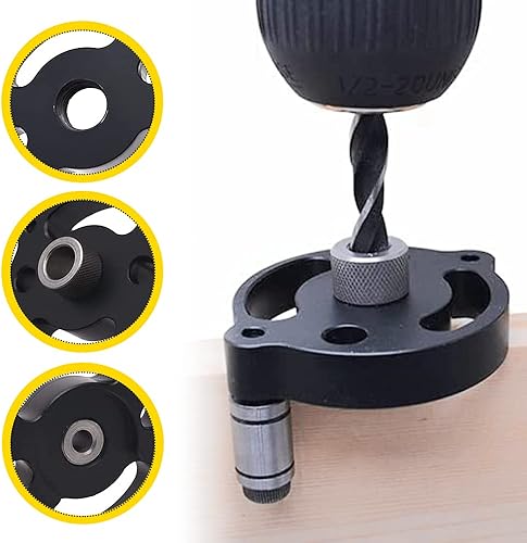 Miniatura 7 de Mesee Guía de taladro de pasador, kit de plantilla de agujero de bolsillo vertical, guía de taladro autocentrante de 3 agujeros con bujes de taladro