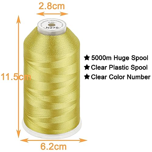 Image of New brothread - Single Huge Spool 5000M Each Polyester Embroidery Machine Thread 40WT for Commercial and Domestic Machines - Mustard(Janome Color)
