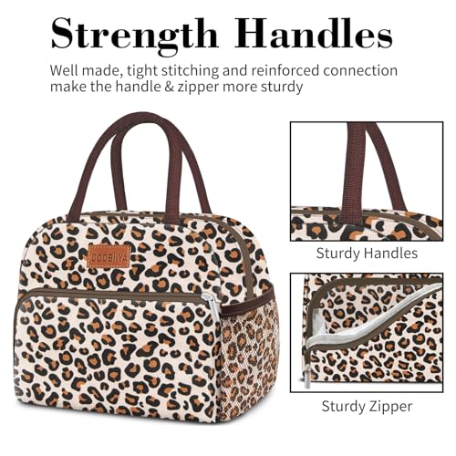 Coobiiya Lunch Bag box for Women, Small Cute Leakproof Lunch Pail Large Capacity Reusable Insulated Cooler Lunch Container for Work/Office/Picnic/Beach - leopard