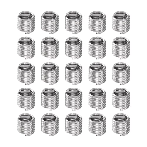 sourcing map 25pcs Threaded Inserts 3/8-16 UNC 1.5D (14.25mm) Helical 304 Stainless Steel Coiled Wire Thread Sleeve for Plastic Wood Thread Repair