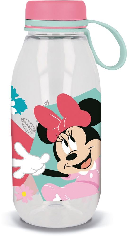 STOR Tataway Botella transparente Disney Ecozen para niñas en tritán Minnie 460 ml con tapón y asa de silicona