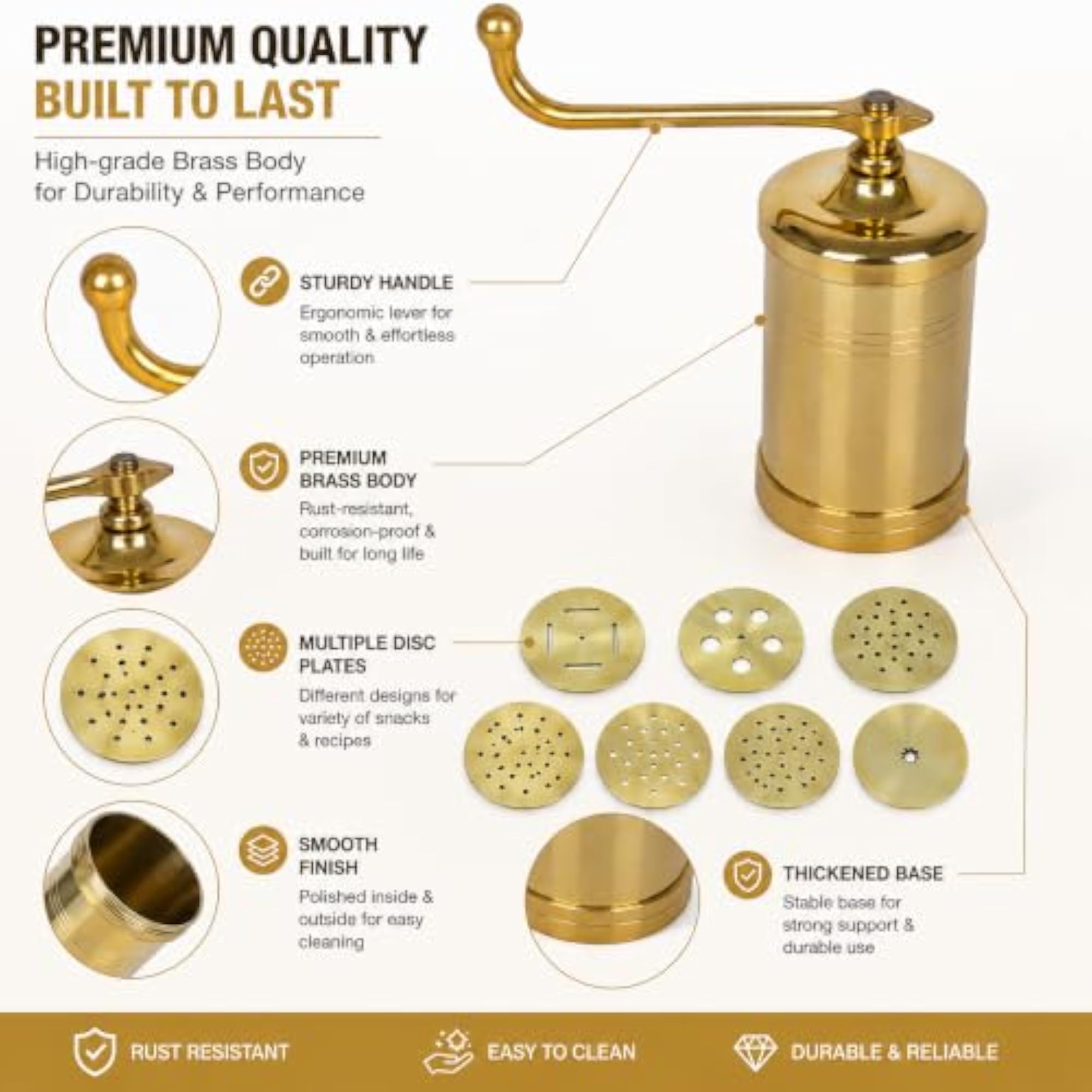 Brass Manual Spice Grinder with 7 Disc Plates, 500 ml