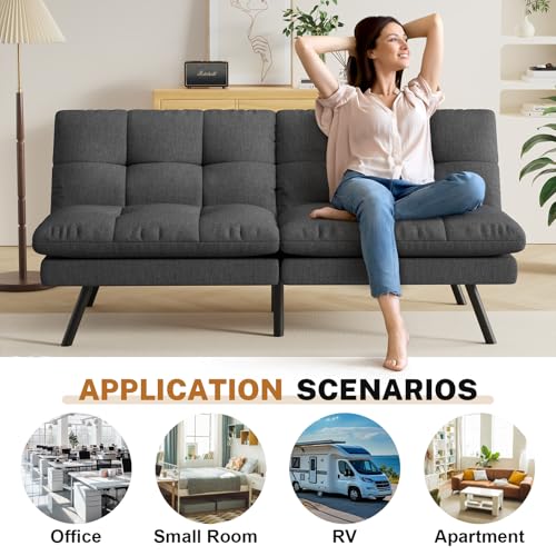 Vipbear Futon Sofa Bed- 68\" Modern Convertible Futon Couch Bed Split-Back Loveseat Sleeper Sofa Bed with Premium Memory Foam, Space-Saving Design Recliner Couches for Living Room, Dark Grey - Thumbnail 7