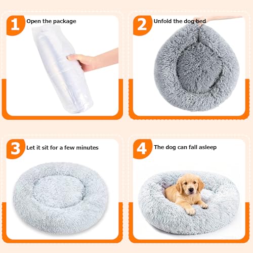 Pmueuff Hundebett Donut für Mittelgroße Haustiere, Flauschig Kuscheliges Katzenbett mit Waschbarem Bezug, Rund Hundekissen Rutschfestem Boden, Hundekorb Langer Plüsch Waschbar in 70cm
