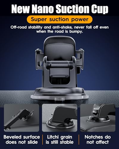 Image of 2024 Upgraded Car Phone Holder -[ Bumpy Roads Friendly ] Phone Mount for Car Dashboard Windshield Air Vent 3 in 1, Hand Free Mount for iPhone 16 15 14 13 12 Pro Max Samsung All Cell Phones