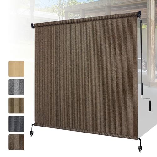 Image of Shade&Beyond Patio Shades Roll up Outdoor Roller Shade Blinds 9' W x 8' H, Cordless with 90% UV Protection, Exterior Sunshade Cloth Roll for Pergola Porch Gazebo Balcony, HDPE Fabric, Mocha