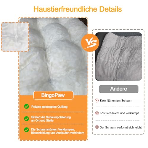 BingoPaw Hundebett Grosse Hunde waschbar: XXL Hundebetten flauschig Plüsch Hundematte für große Hunde, Hundekissen wasserdicht abnehmbar rutschfest, beruhigendes Haustierbett Grau, 120x90x12 cm