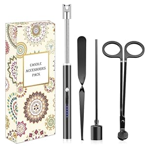 4 in1 Candle Accessory Set – Wick Trimmer, Candle Snuffer, Wick Dipper, Candle Lighters-Stainless Steel Care Kit for Candle Lover