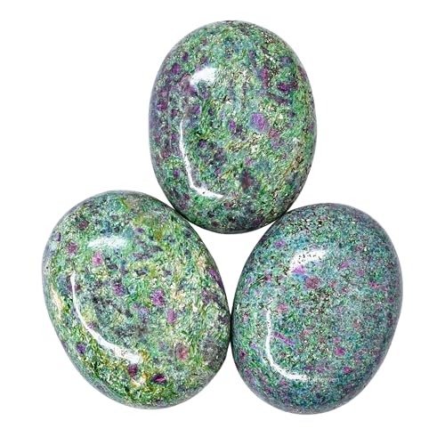 Image of Certified Ruby Fuchsite Crystal Palm Pebbles Stones for Anxiety Stress Relief Massage - AAA Grade Original Healing Gemstone Agate Palm Stone for Yoga Meditation Spiritual Reiki Feng Shui