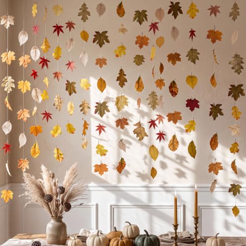 Craftsatin 6 Pcs 35.4ft Fall Artificial Leaf Garlands with Hooks, Autumn Hanging Leaf Vines for Wedding Arch Table Thanksgiving Home Decor