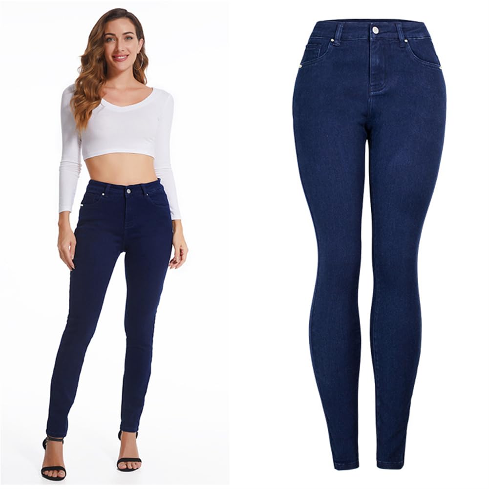 Pies De Primavera Y Verano Pantalones De Pitillo Vaqueros Ajustados En Azul Profundo Pantalones De Mujer