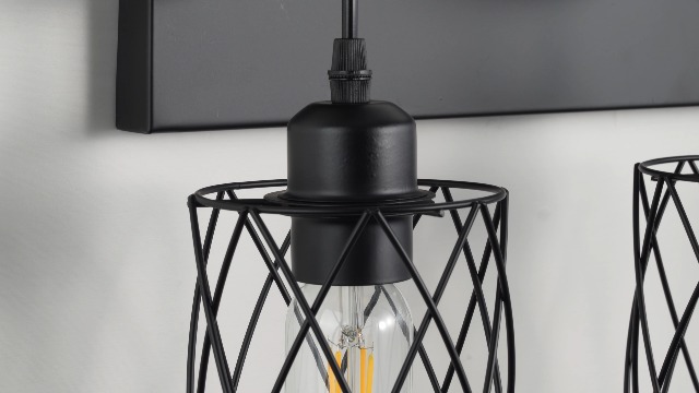 Image of IZORRO Farmhouse Bathroom Vanity Light, 3-Light Wood Bathroom Light Fixtures Over Mirror, Black Industrial Vanity Lights with Metal Shade, Rustic Restroom Lighting Fixtures