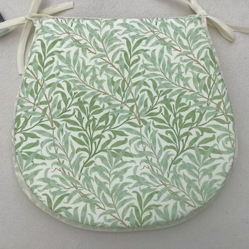 A SET OF 4 SAGE GREEN WILLIAM MORRIS WILLOW BOUGH TIE ON CHAIR SEAT PADS, FOR SMALLER KITCHEN/DINING SEATS APPROX. 14” X 14” 36cms x 36cms