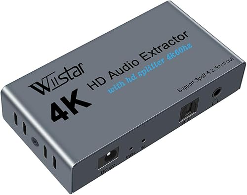 Wiistar Extractor de audio HDMI 4K, divisor HDMI 1x2 4K60Hz con salida de audio óptico + 0.138 in, divisor HD, 1 en 2 salidas, soporte HD 1.4 HDCP