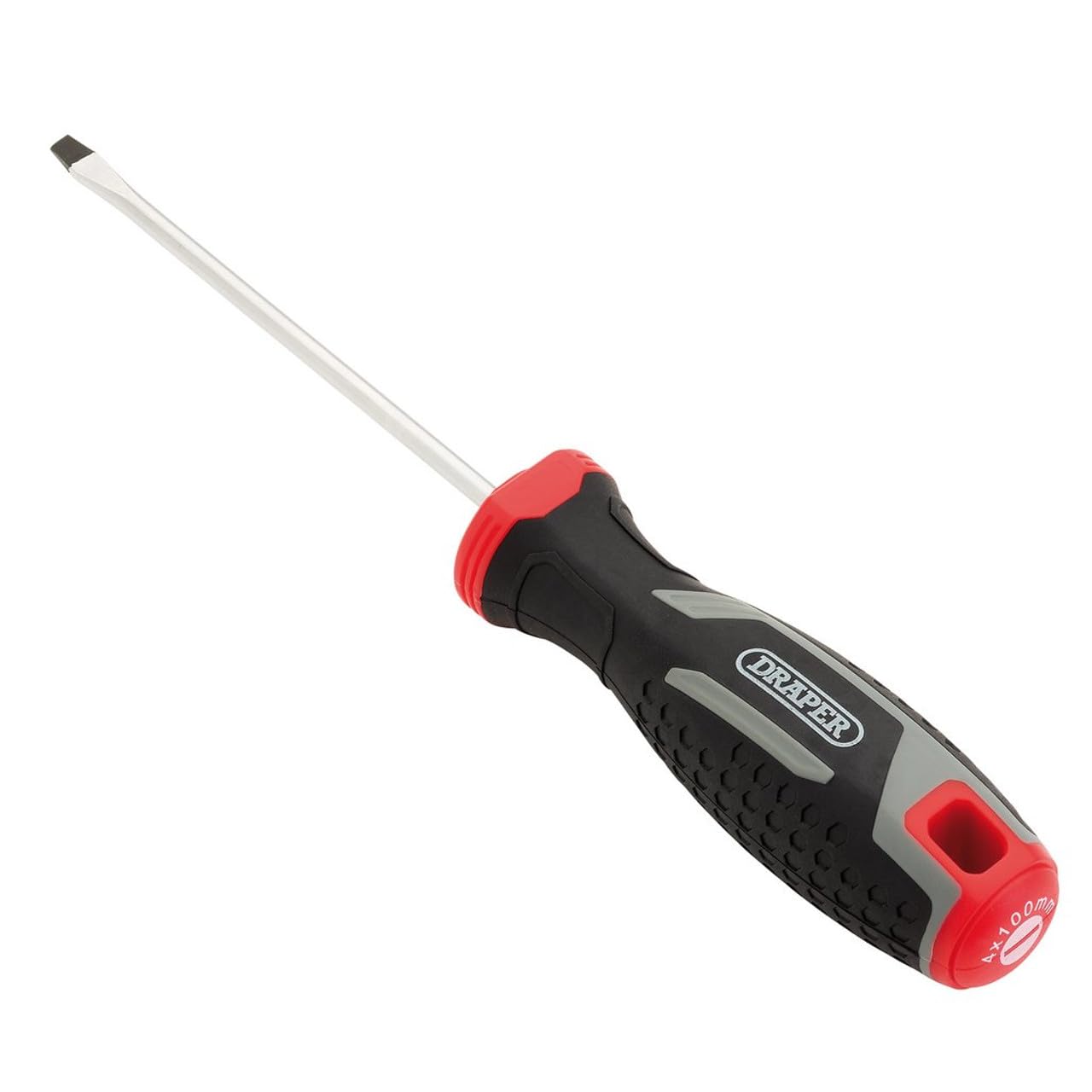 Draper Slotted Soft Grip Screwdriver, SL4 x 100mm - 13386 - Magnetic Tip, CRV Blade, Grey and Black - Image 3