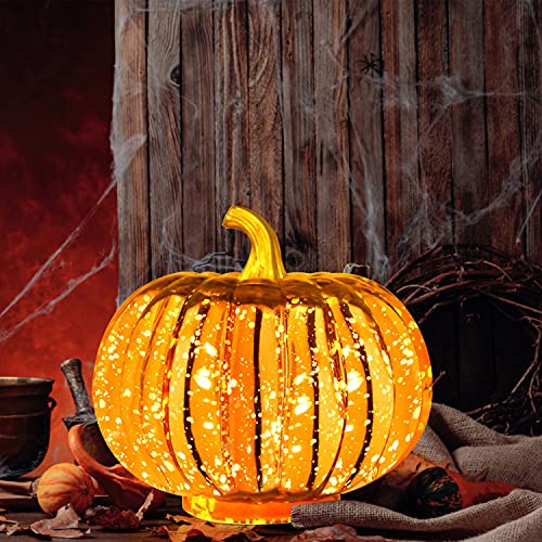 Rocinha Mercury Glass Pumpkin Light Up Pumpkins with Timer, 5.5 Inch