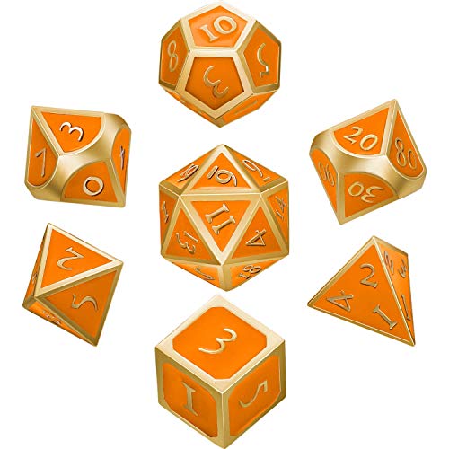 Hestya 7 Pieces Metal Dices Set Game Polyhedral Solid Metal Dice Set with Storage Bag for Role Playing Game Math Teaching