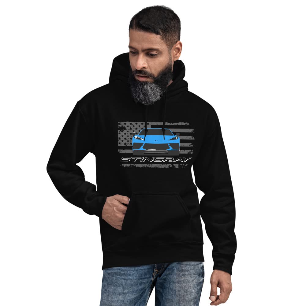 Blue 2020 sports car 'vette C8 Stingray Graphic Hoodie Pullover Sweatshirt | Car Lover Pullover
