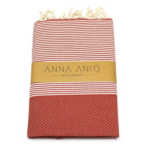 ANNA ANIQ Fouta Serviette de sauna XXL extra large 200 x 100 cm - 100 % coton de Tunisie comme serviette de plage, serviette de bain orientale, pique-nique, yoga, pe, serviette de plage (terre cuite) Cover