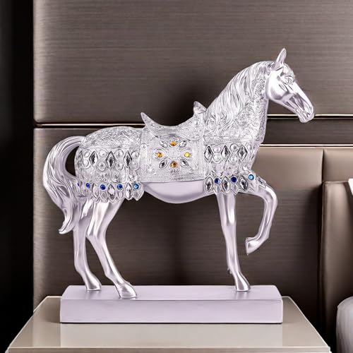 Estatua de Caballo Feng Shui Plateada para Decoración miniatura 4