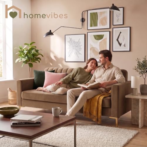 Image of Velum 3 Seater Sofa for Living Room & Office | Premium Fabric Upholstery | Solid Wood Frame | Comfortable Seating | 3 Years Warranty (Light Brown, 3 Seater Sofa)