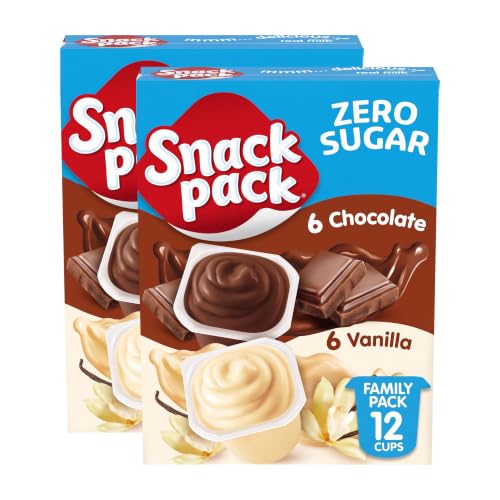 Snack Pack Zero Sugar Chocolate and Vanilla Flavored Pudding Cups, 3.25 oz.Family Packet, 12 Count (Pack of 2)