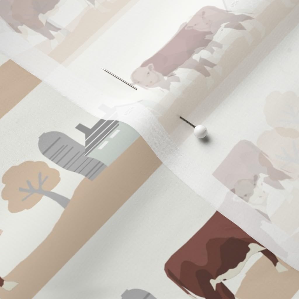 Spoonflower Fabric - Hereford Farm Cow Pattern Cute Animals Beige Cows Cattle Farming Printed on Chiffon Fabric by The Yard - Sewing Fashion Apparel Dresses Home Decor