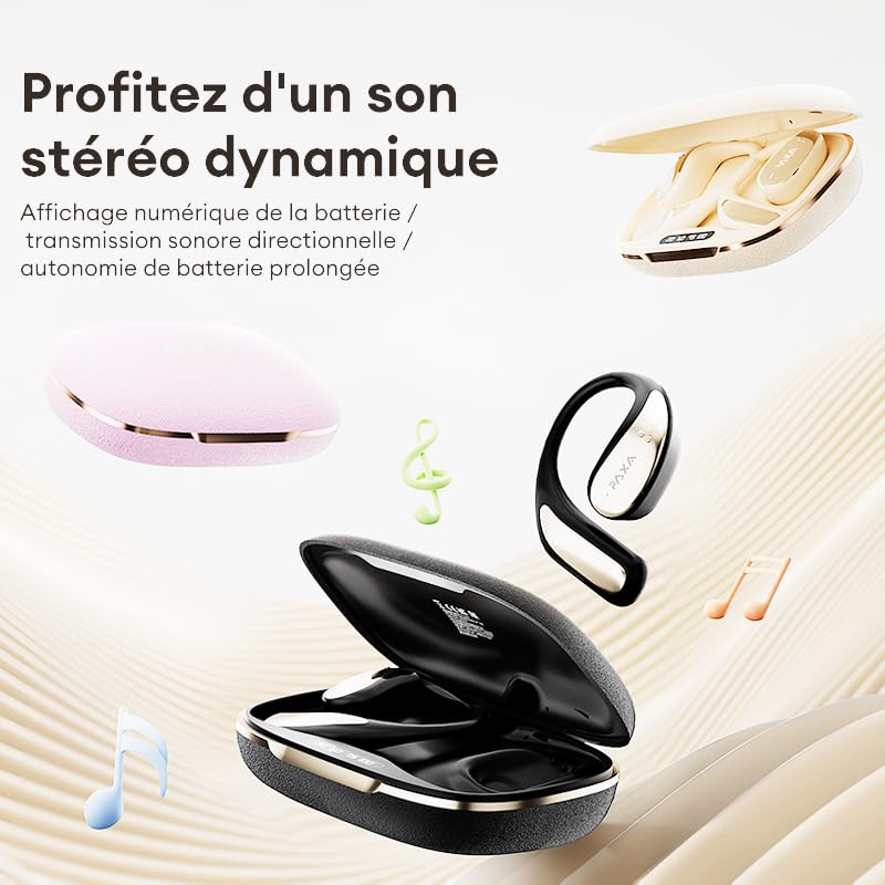 PAXA Vogbuds5Proai Auricolari Traduttore Ia, Auricolari Open-Ear Wireless 3-In-1 Con App, Traduttore Vocale Bluetooth 5.4, Cuffie Intelligenti Con Display Led, Autonomia Fino A 40 Ore, Nero
