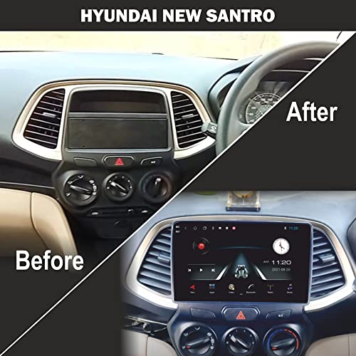 Image of 9 Inches Advanced Car Radio Receiver Android System for Hyundai New Santro with 2GB /32GB RAM & ROM, Gorilla Glass /Full HD Display /WiFi /GPS /Steering Wheel Connectivity and HD Parking Camera